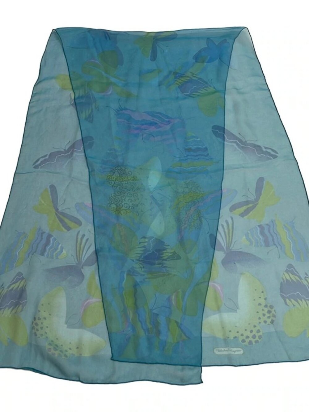 Salvatore Ferragamo Blue Light Green Multi Scarf